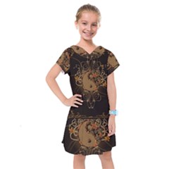 The Sign Ying And Yang With Floral Elements Kids  Drop Waist Dress by FantasyWorld7