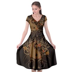 The Sign Ying And Yang With Floral Elements Cap Sleeve Wrap Front Dress by FantasyWorld7