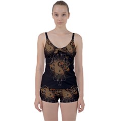 The Sign Ying And Yang With Floral Elements Tie Front Two Piece Tankini by FantasyWorld7