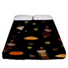 Pilgrims And Indians Pattern - Thanksgiving Fitted Sheet (king Size) by Valentinaart