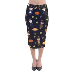 Pilgrims And Indians Pattern - Thanksgiving Velvet Midi Pencil Skirt by Valentinaart