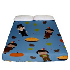 Pilgrims And Indians Pattern - Thanksgiving Fitted Sheet (king Size) by Valentinaart