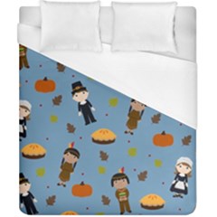 Pilgrims And Indians Pattern - Thanksgiving Duvet Cover (california King Size) by Valentinaart