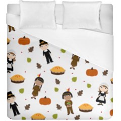 Pilgrims And Indians Pattern - Thanksgiving Duvet Cover (king Size) by Valentinaart