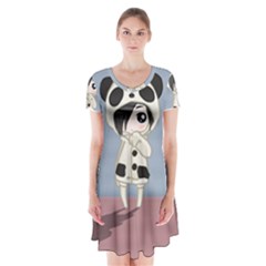 Kawaii Panda Girl Short Sleeve V-neck Flare Dress by Valentinaart