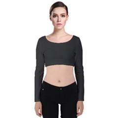 Simulated Black Carbon Fiber Steel Velvet Long Sleeve Crop Top by PodArtist