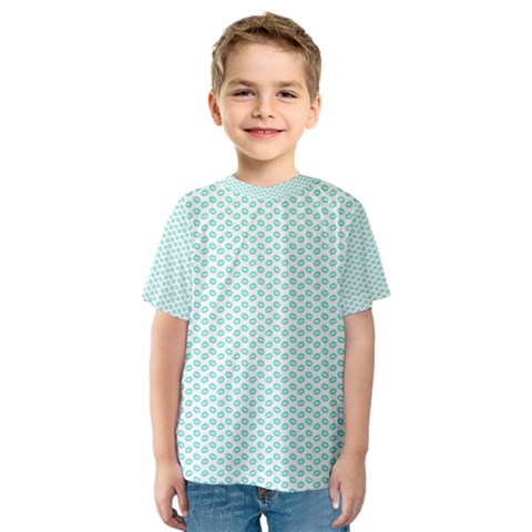 Tiffany Aqua Blue Lipstick Kisses On White Kids  Sport Mesh Tee by PodArtist