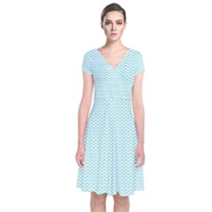 Tiffany Aqua Blue Lipstick Kisses On White Short Sleeve Front Wrap Dress by PodArtist