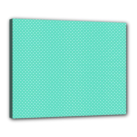 White Polkadot Hearts On Tiffany Aqua Blue  Canvas 20  X 16  by PodArtist