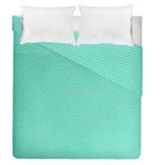 White Polkadot Hearts On Tiffany Aqua Blue  Duvet Cover Double Side (queen Size) by PodArtist