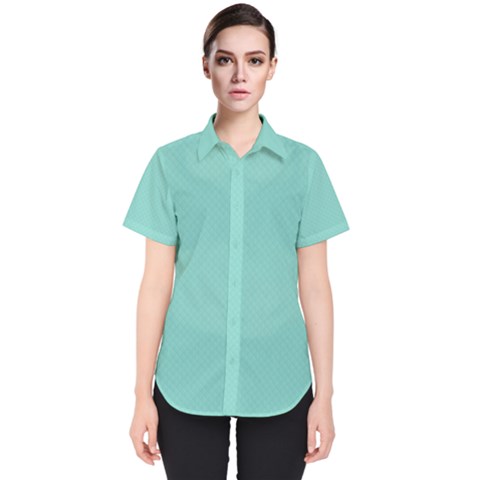 Tiffany Aqua Blue Puffy Quilted Pattern Women s Short Sleeve Shirt by PodArtist