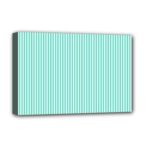 Classy Tiffany Aqua Blue Sailor Stripes Deluxe Canvas 18  X 12   by PodArtist