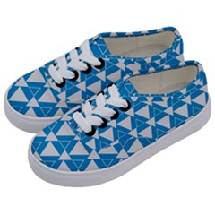 Blue & White Triangle Pattern  Kids  Classic Low Top Sneakers by berwies