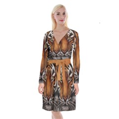 The Tiger Face Long Sleeve Velvet Front Wrap Dress by Celenk