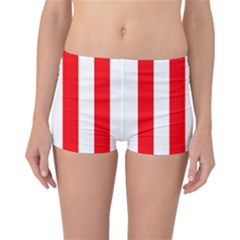 Wide Red And White Christmas Cabana Stripes Reversible Boyleg Bikini Bottoms by PodArtist