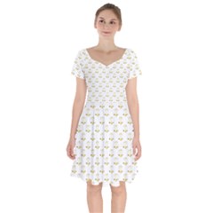 Gold Scales Of Justice On White Repeat Pattern All Over Print Short Sleeve Bardot Dress by PodArtist