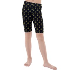 Gold Scales Of Justice On Black Repeat Pattern All Over Print  Kids  Mid Length Swim Shorts by PodArtist