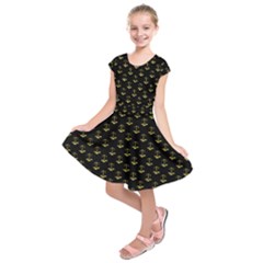Gold Scales Of Justice On Black Repeat Pattern All Over Print  Kids  Short Sleeve Dress by PodArtist