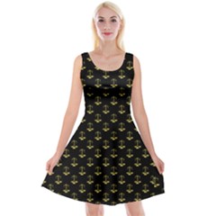 Gold Scales Of Justice On Black Repeat Pattern All Over Print  Reversible Velvet Sleeveless Dress by PodArtist