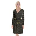 Gold Scales Of Justice on Black Repeat Pattern All Over Print  Long Sleeve Velvet Front Wrap Dress View1