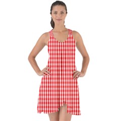 Small Snow White And Christmas Red Gingham Check Plaid Show Some Back Chiffon Dress by PodArtist