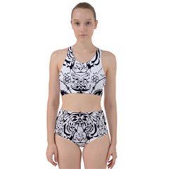 Tiger Animal Decoration Flower Racer Back Bikini Set by Celenk