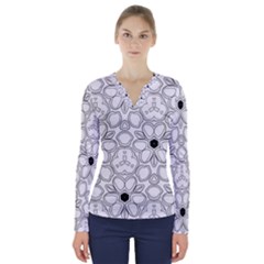 Pattern Zentangle Handdrawn Design V-neck Long Sleeve Top by Celenk