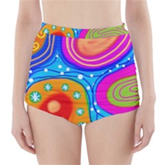 Abstract Pattern Painting Shapes High-waisted Bikini Bottoms by Celenk