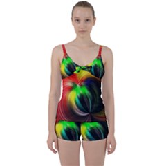 Circle Lines Wave Star Abstract Tie Front Two Piece Tankini by Celenk