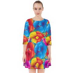 Neon Colored Floral Pattern Smock Dress by allthingseveryone