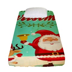 Vintage Merry Christmas Daning Santa And Reindeer Fitted Sheet (single Size) by allthingseveryone