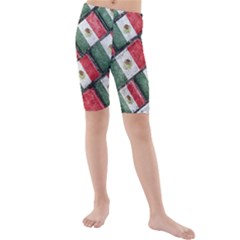 Mexican Flag Pattern Design Kids  Mid Length Swim Shorts by dflcprints