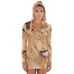 Big Male Lion Looking Right Long Sleeve Hooded T-shirt by Ucco