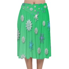 Snowflakes Winter Christmas Overlay Velvet Flared Midi Skirt by Celenk