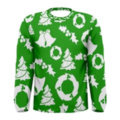 Green White Backdrop Background Card Christmas Men s Long Sleeve Tee by Celenk