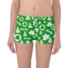 Green White Backdrop Background Card Christmas Reversible Boyleg Bikini Bottoms by Celenk