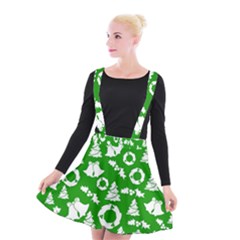 Green White Backdrop Background Card Christmas Suspender Skater Skirt by Celenk