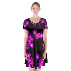 Abstract Background Purple Bright Short Sleeve V-neck Flare Dress by Celenk