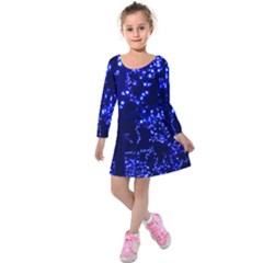 Lights Blue Tree Night Glow Kids  Long Sleeve Velvet Dress by Celenk