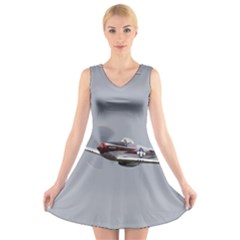 P-51 Mustang Flying V-neck Sleeveless Skater Dress by Ucco