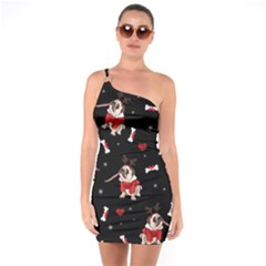 Pug Xmas Pattern One Soulder Bodycon Dress by Valentinaart