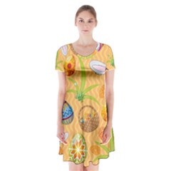 Easter Bunny And Egg Basket Short Sleeve V-neck Flare Dress by allthingseveryone