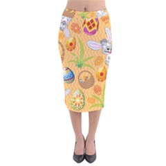 Easter Bunny And Egg Basket Velvet Midi Pencil Skirt by allthingseveryone