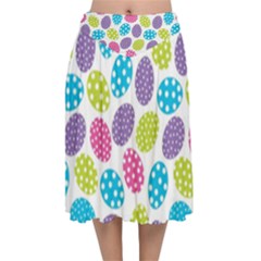 Polka Dot Easter Eggs Velvet Flared Midi Skirt by allthingseveryone