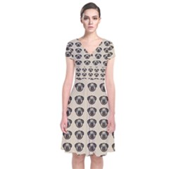 Puppy Dog Pug Pup Graphic Short Sleeve Front Wrap Dress by Celenk