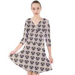 Puppy Dog Pug Pup Graphic Quarter Sleeve Front Wrap Dress	 by Celenk