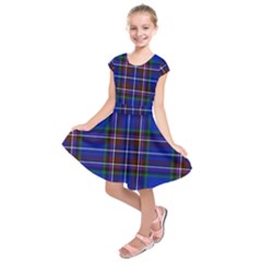 Bright Blue Plaid Kids  Short Sleeve Dress by allthingseveryone