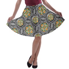 Beveled Geometric Pattern A-line Skater Skirt by linceazul