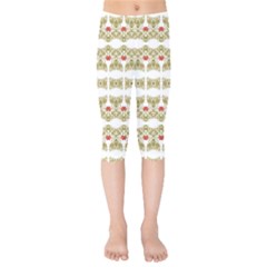 Striped Ornate Floral Print Kids  Capri Leggings  by dflcprints