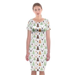 Reindeer Christmas Tree Jungle Art Classic Short Sleeve Midi Dress by patternstudio